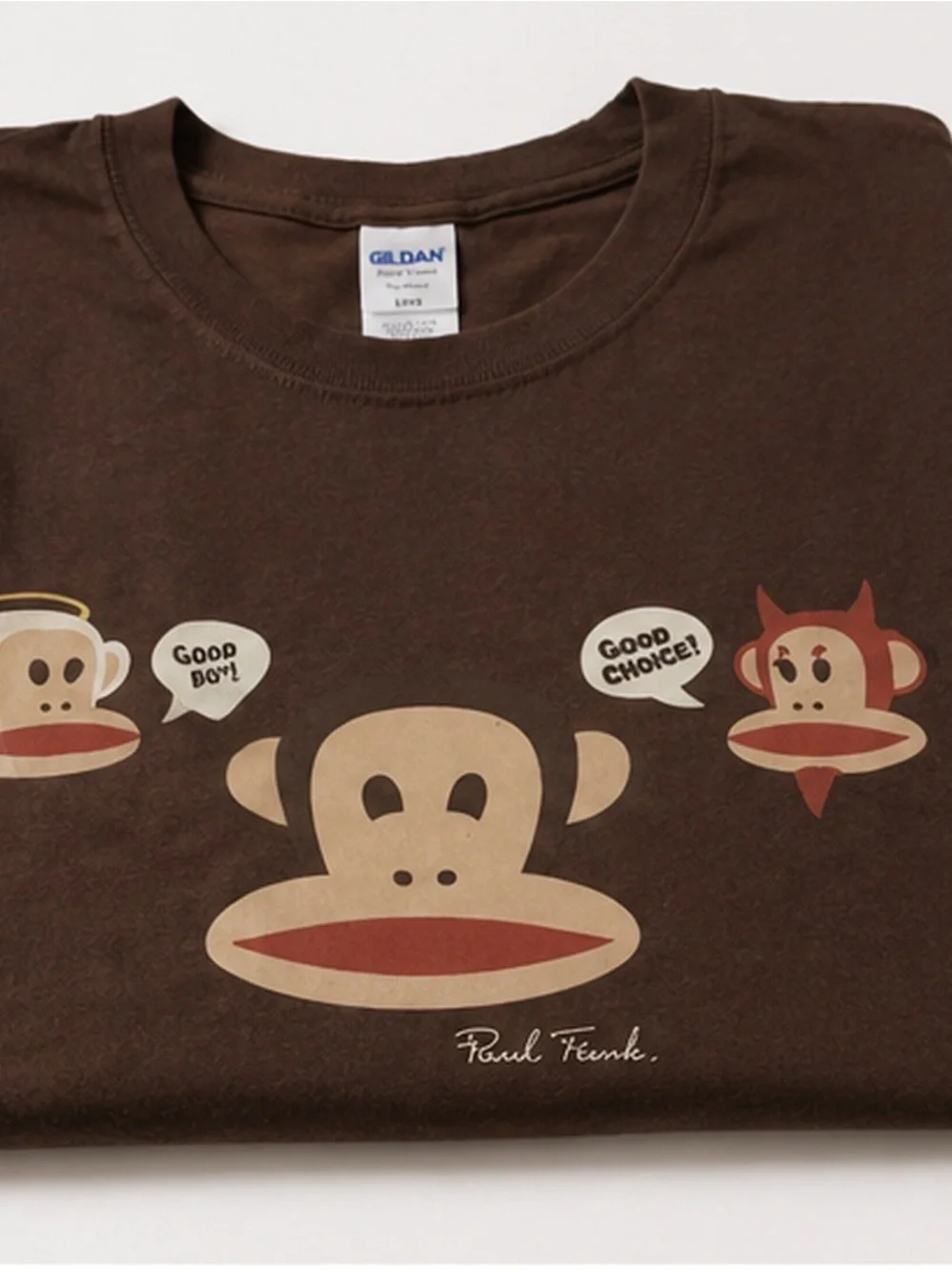 Gildan Brown Paul Frank Graphic Tee with Neutral Monkey Motifs UNISEX SIZE L